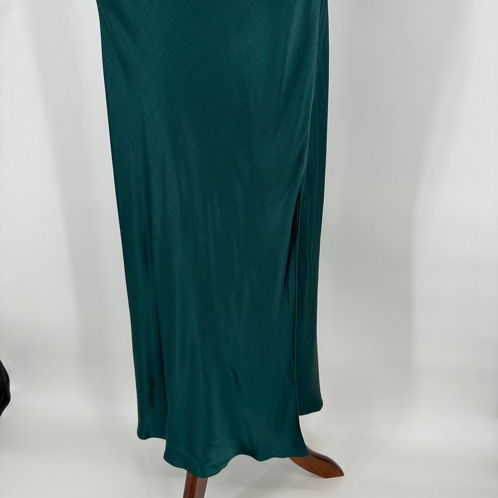 Topshop Petite One Shoulder Green Velvet and Satin Cut Out Midi Dress Womens 8 - Picture 10 of 12